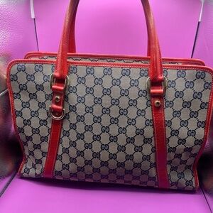 Vintage Gucci Red and Navy Abbey Tote Bag